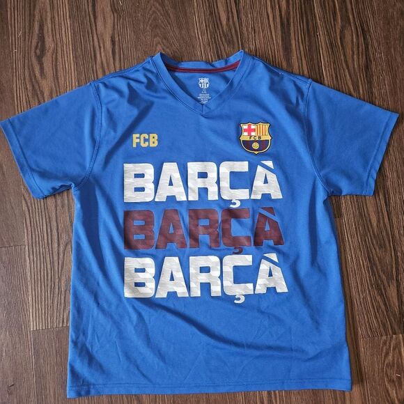 Official FCB Barcelona Barca Bright Blue Tshirt Jersey Material - XL Extra Large - Picture 6 of 6